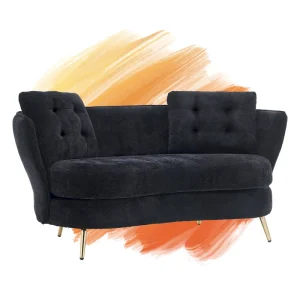 Velvet Loveseat Sofa with Golden Metal Legs for Living Room(Black)