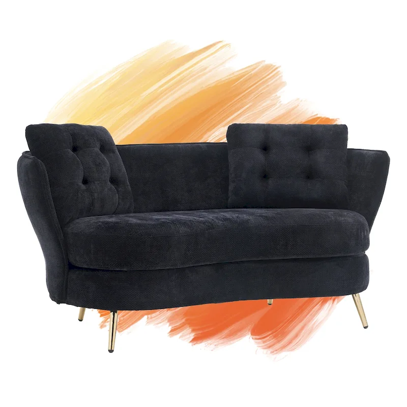 b99d5cec5c52f57663126642e5ac07b4f227f01664f023401e0d1baaf47b098d Velvet Loveseat Sofa with Golden Metal Legs for Living Room(Black)