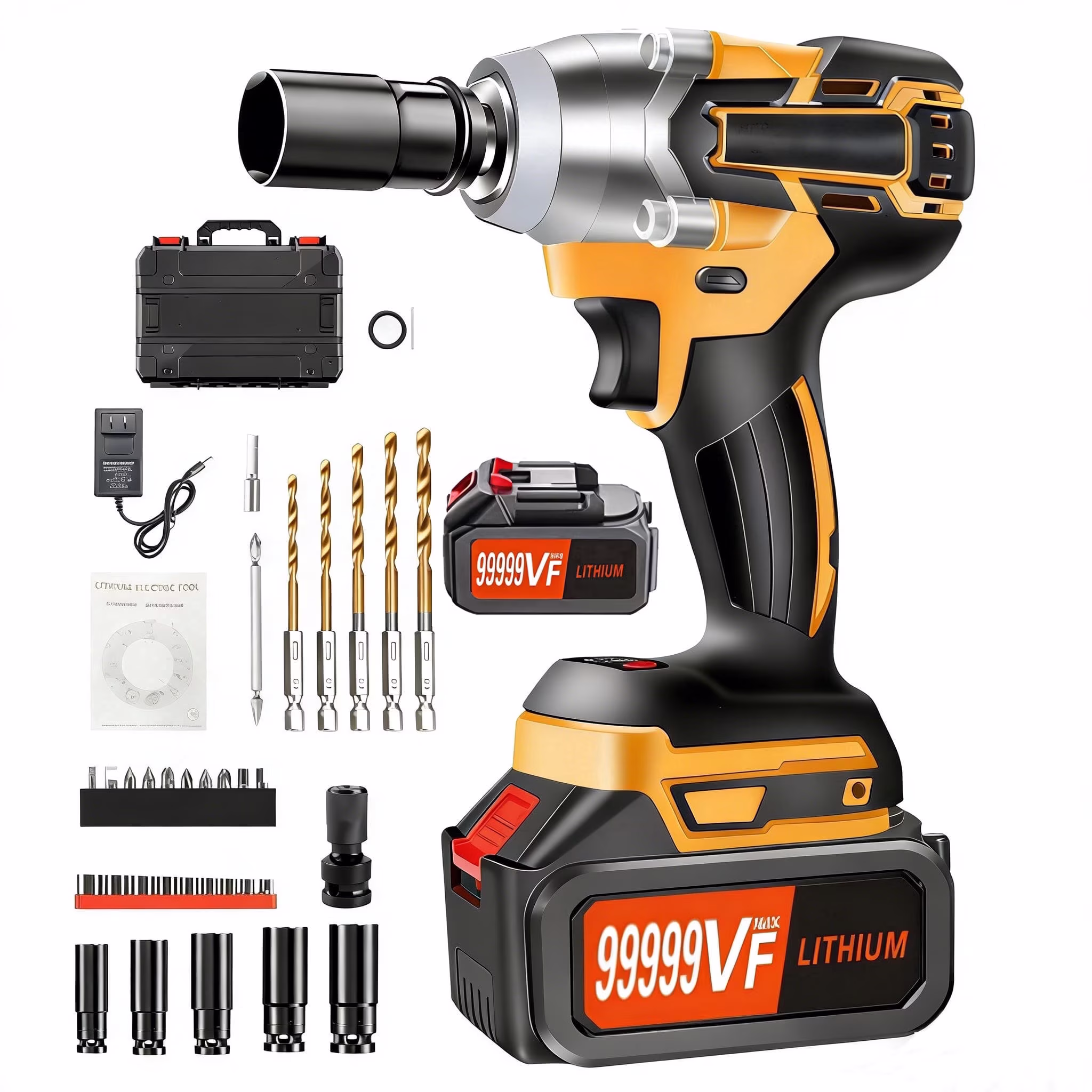 Gijjgole Cordless Impact Wrench, (300N.m) Brushless 1/2 inch Impact Gun, 3000RPM High Torque Impact Gun with 6.0 Ah Battery, Charger, 4 Sockets, Electric Impact Wrench for Car Home