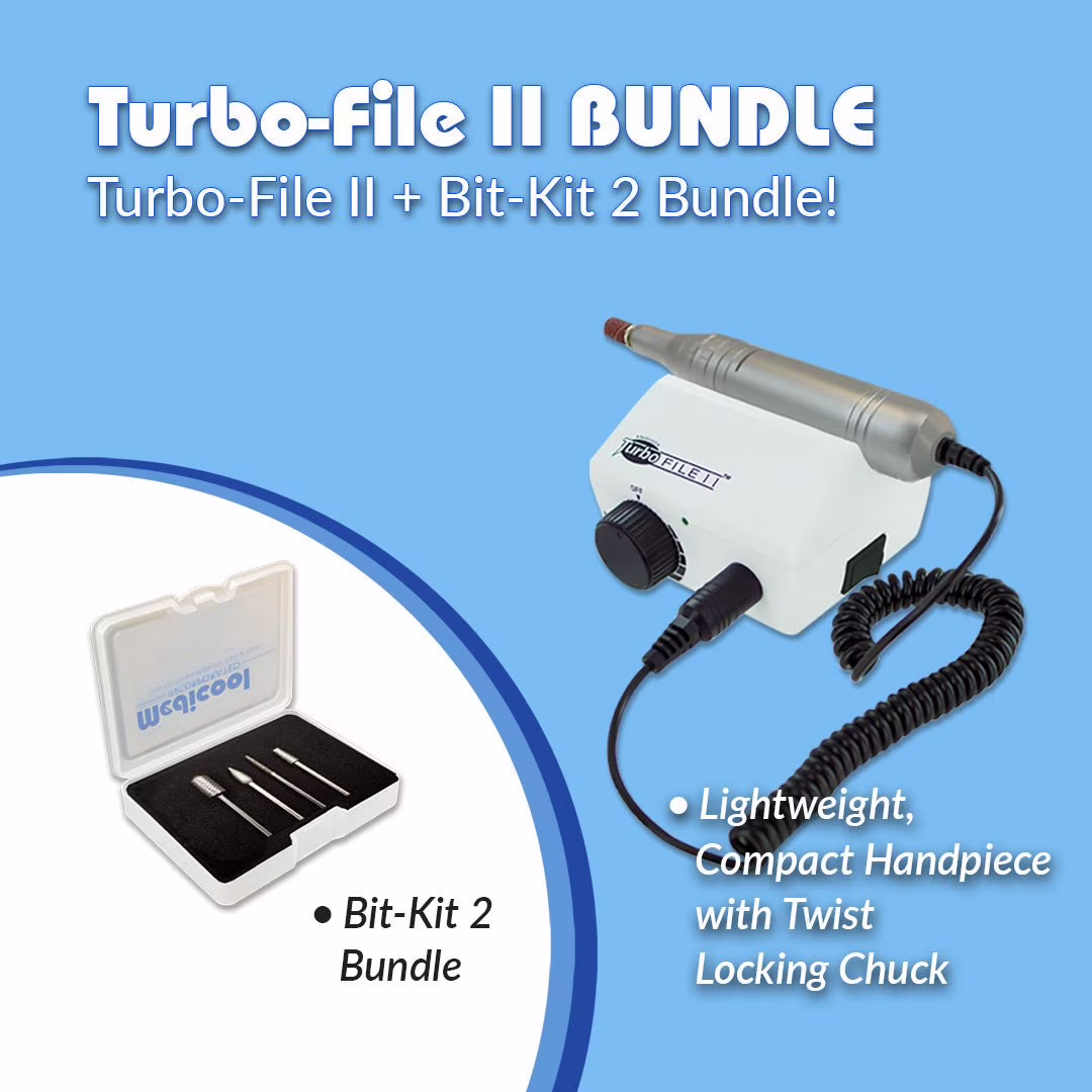 Medicool Turbo File II 30,000 RPM Lightweight Quiet No Vibration with Trimming Shaping Cuticle Bit Kit 2