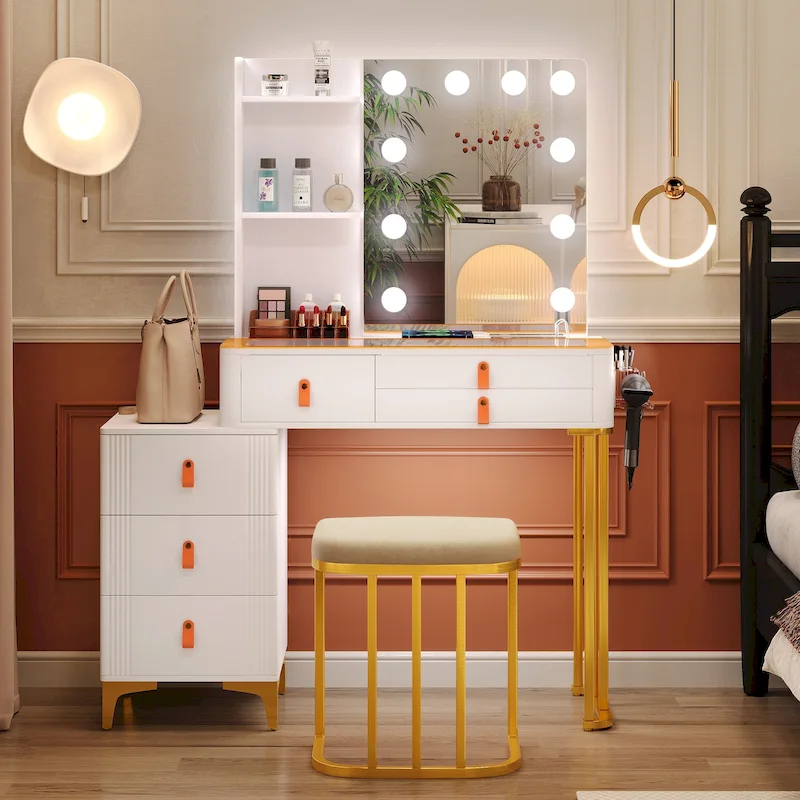 babb3a8743cdd03275d7a640e530f114654f22e0101a3fedff4034e7eb598b58 Makeup Vanity with 3 Lighting Colors(Grey)