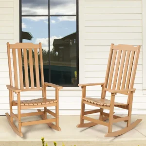 Vrakae 2 PCS Patio All Weather Resistant High Back Rocking Chair(White)