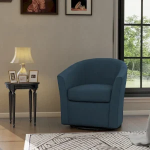 Modern Upholstered Swivel Barrel Chair Living Room Accent Chair(Blue)