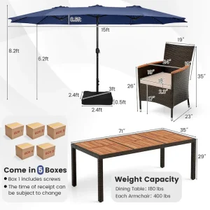 11 PCS Patio Dining Set Outdoor Rattan Furniture Set w/ 15ft Umbrella(Orange)