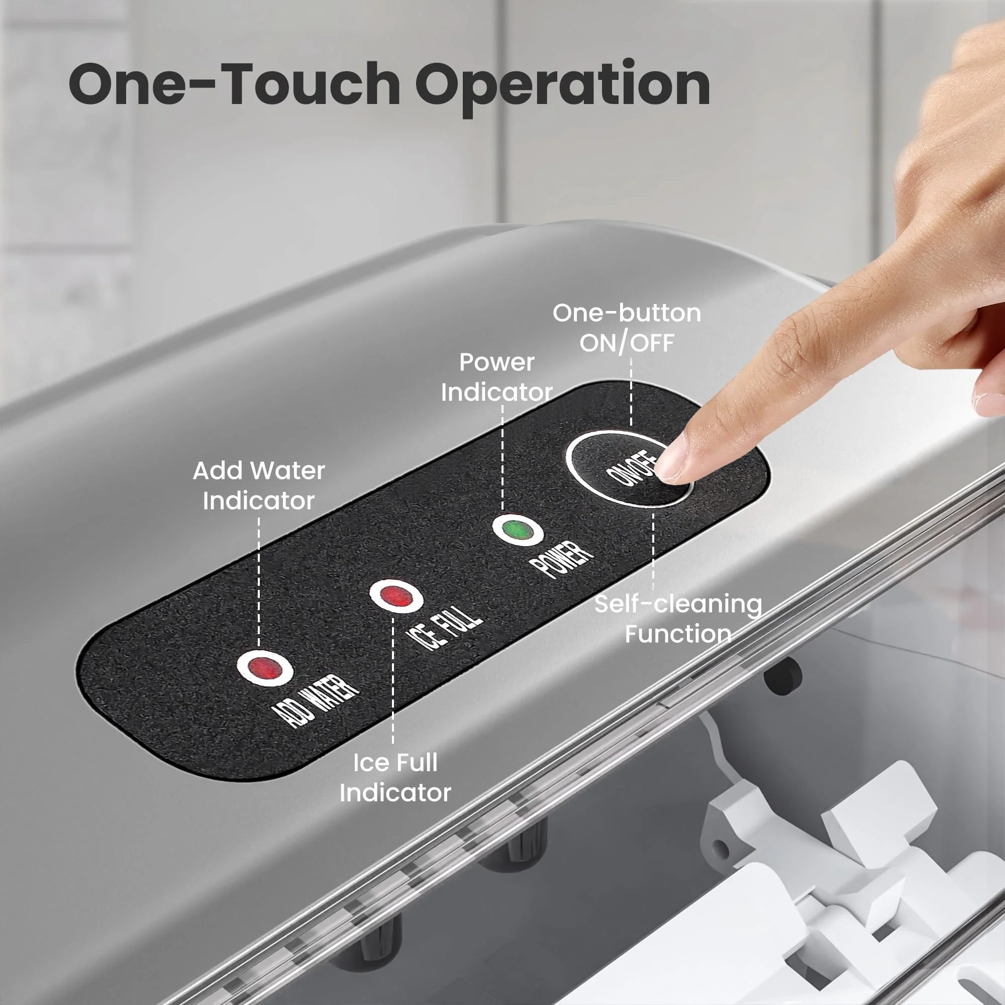 bbe5ac24dd87a560de584a3f5922904860ecd4e115b042458debfce9d20476b8 Crzoe Countertop Ice Maker Machine with Handle, 9 Bullet-Shaped Ice Cubes Ready in 6 Mins, 26Lbs/24H, Self-Cleaning Function with Ice Scoop and Basket for Home/Kitchen/Party (Grey)