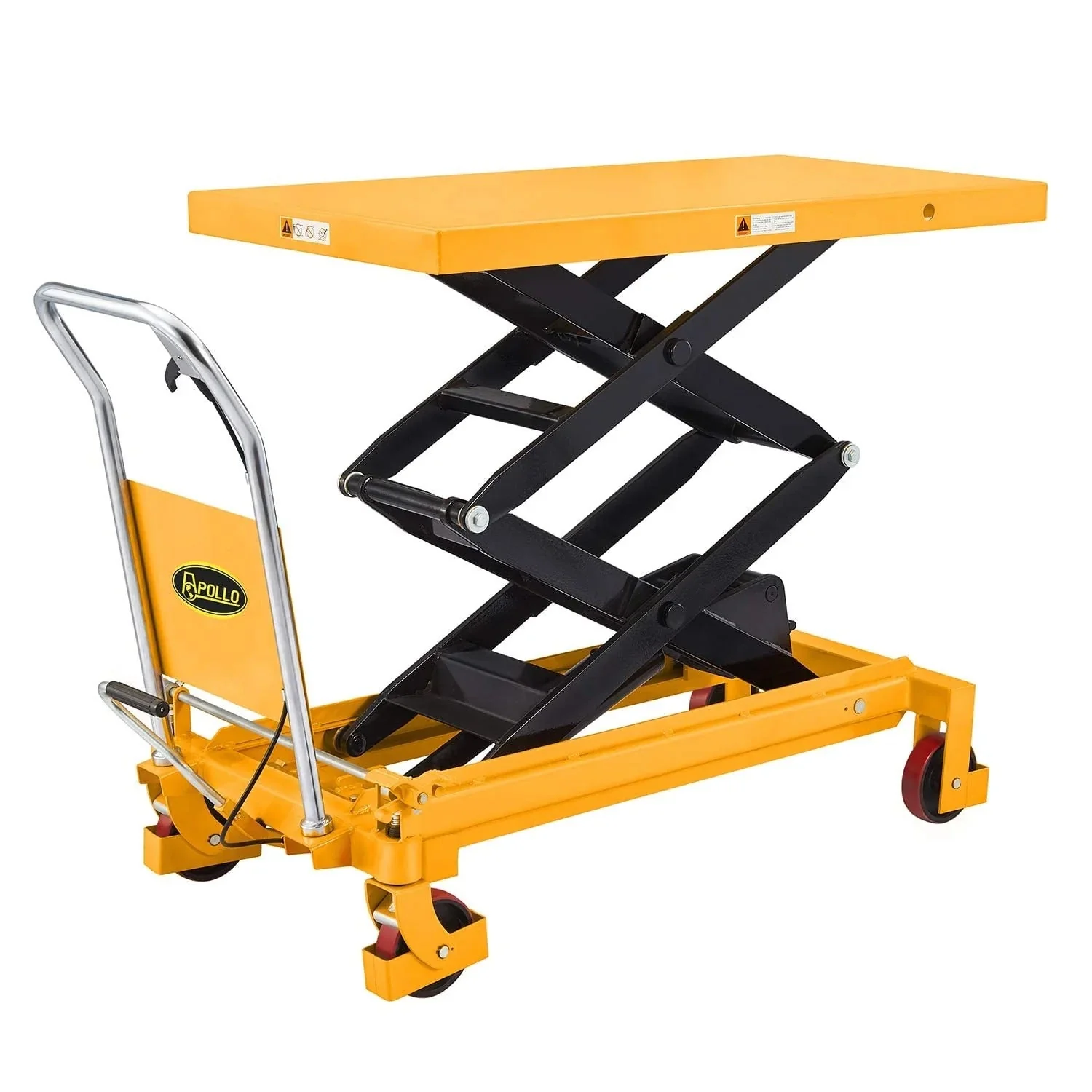 bc8e6bea44e04a529337d2d408c478b8bbdf4b86d55469c2ef93b9040631b395 Hydraulic lifting table trolley ¨C load capacity 350 kg, maximum height 130 cm, double scissor lift table with safety device and 4 wheels