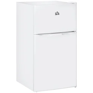 HOMCOM Double Door Mini Fridge with Freezer, 3.2 Cu.Ft Compact Refrigerator with Adjustable Shelf, Adjustable Thermostat(18  W x 19.75  D x 34  H/White)