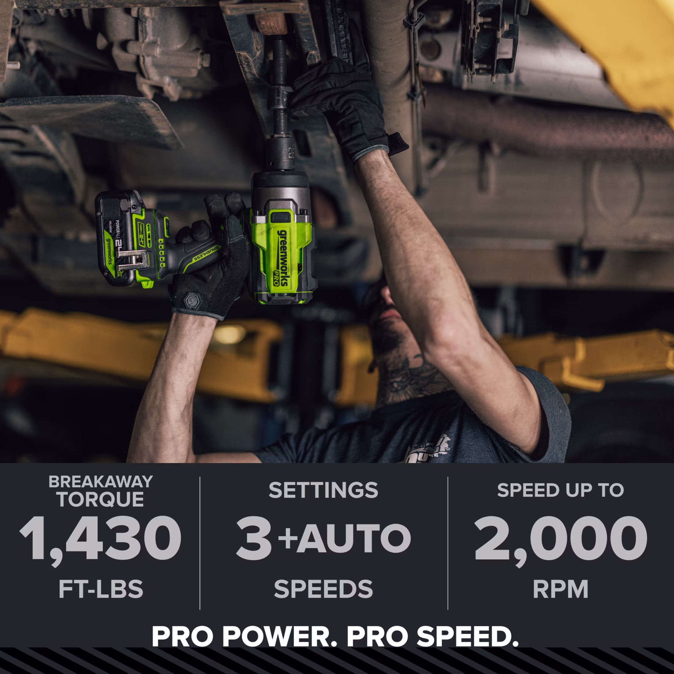 Greenworks Pro PowerAll 24V Brushless 1,430 ft-lb Breakaway Torque 1/2" Impact Wrench, Tool Only, IW51500A1