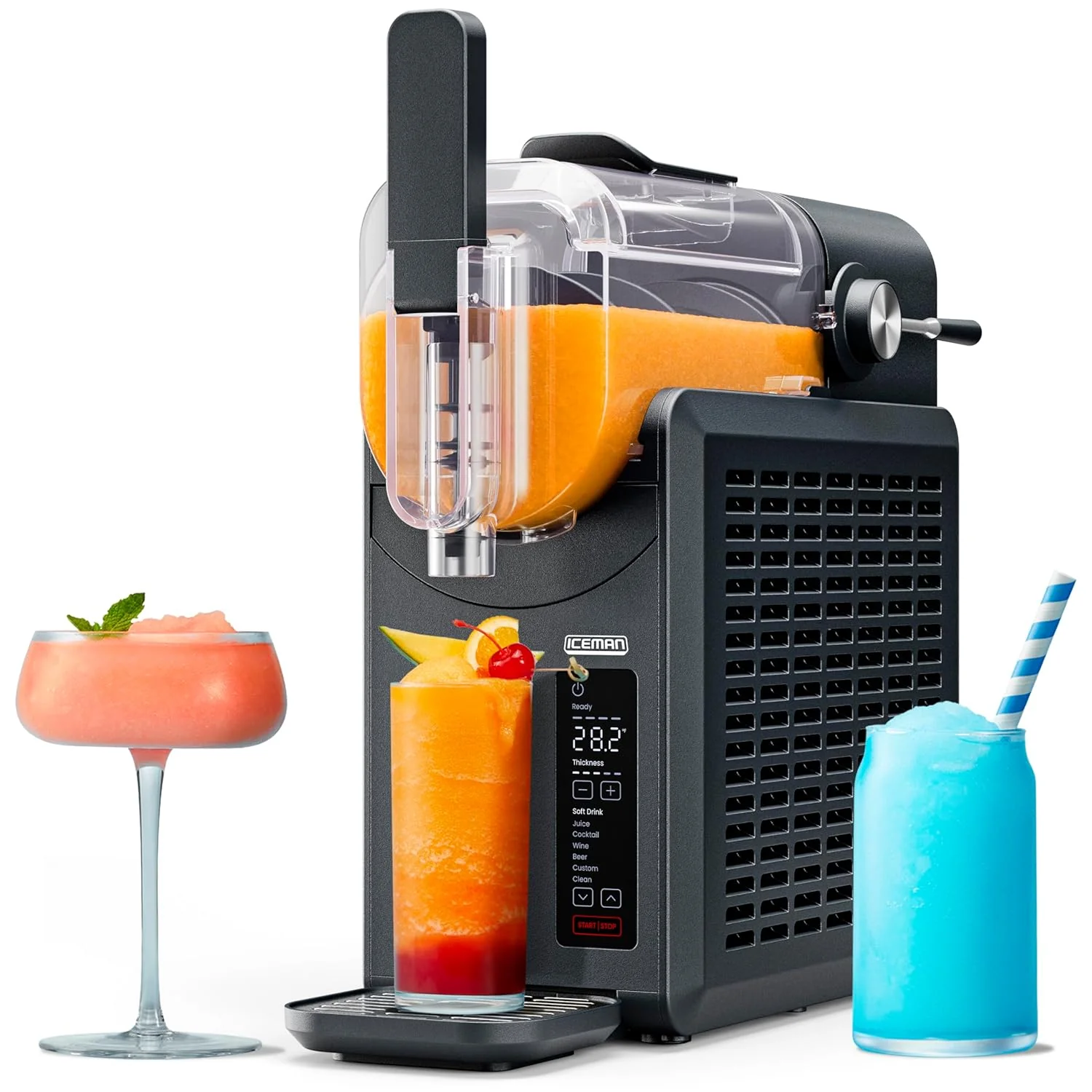 bdba3b17b93ad9e730e598e1fdbbe98e42cd9d538b463ac3cc1c86d3fd4b4039 Iceman Slush-Ease Smoothie Maker, Frozen Drink Maker with 5 presets + custom options, easy dispensing wand for making frozen margaritas, slushies and smoothies(Black)