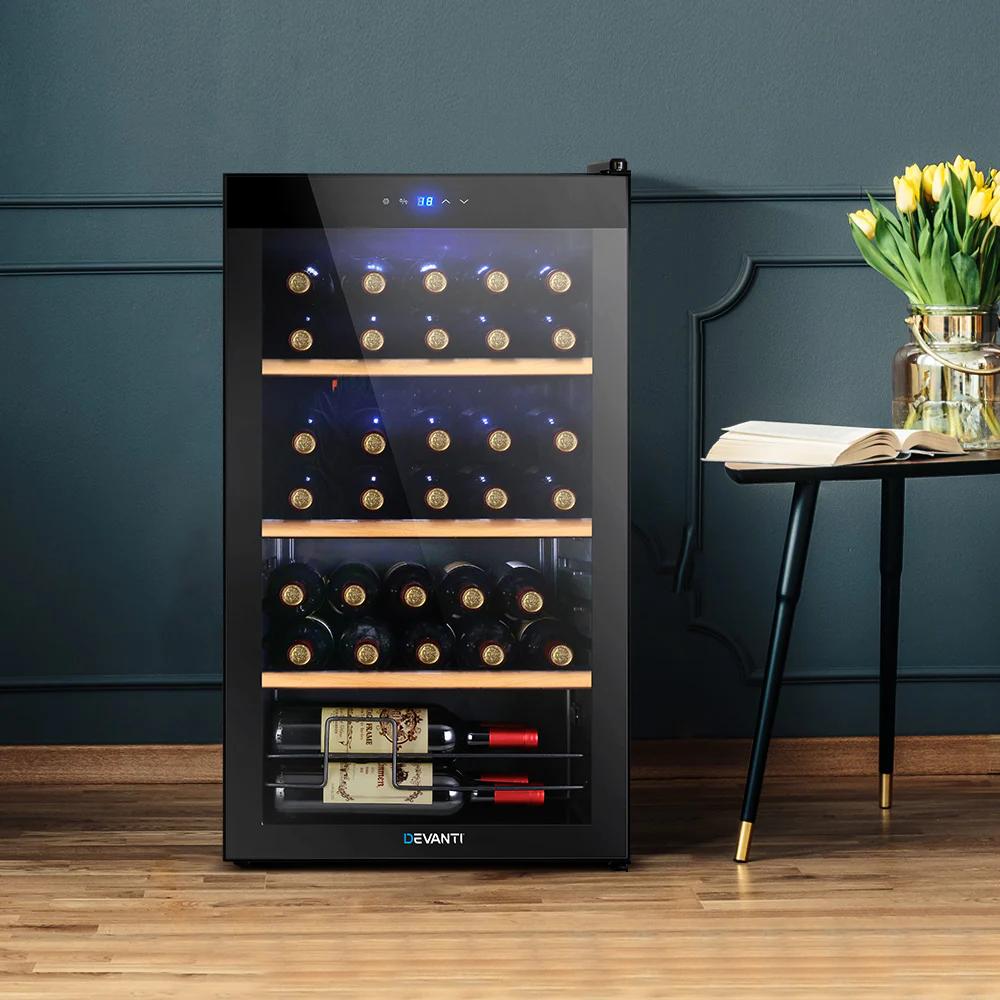 bdc302b507c53b4b605239270e1fb6e6771d472931b3651fd387dcd515d6b8b6 Devanti Wine Fridge Cooler 34 Bottles