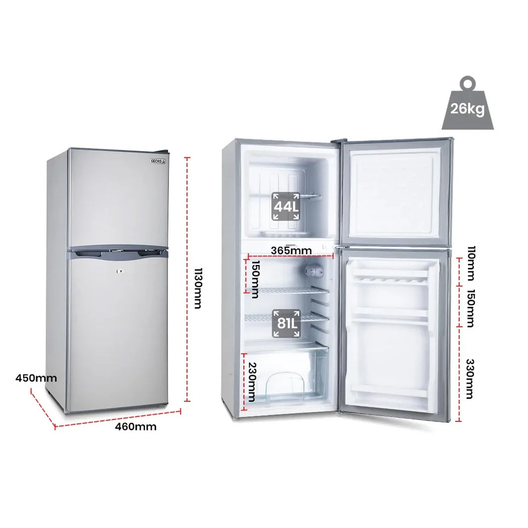 bde157910c18c45877c8ae231169db0be1743f97f5d89d6fb5b486d2132e1b08 GECKO 125L Portable Fridge Freezer Camping Motorhome Caravan Upright Fridges 12V/24V/240V, Silver