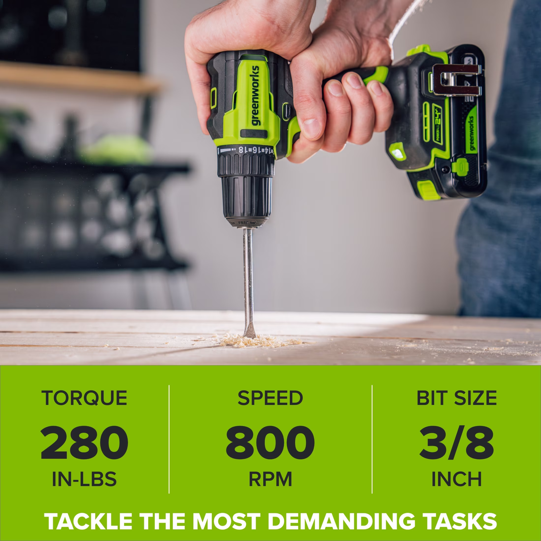 Greenworks PowerAll 24V Brushless 3/8" 280 in-lb Drill, with 2Ah USB-C Battery, DD330A7