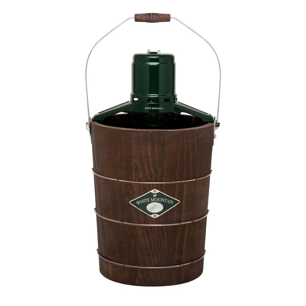 c0341f1ff96851200e491376784eab43272795f74fbcde45775868f27e499604 White Mountain 6 Qt. Green and Brown Electric Ice Cream Maker