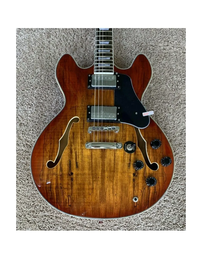 c0a765fdb04be923d7ec8559d87296defd8f2fb3134bcb313fd18e715d54c87c Firefly FF338 Semi-Hollow Electric Guitar, 6-String, Spalted Maple Finish, Brown