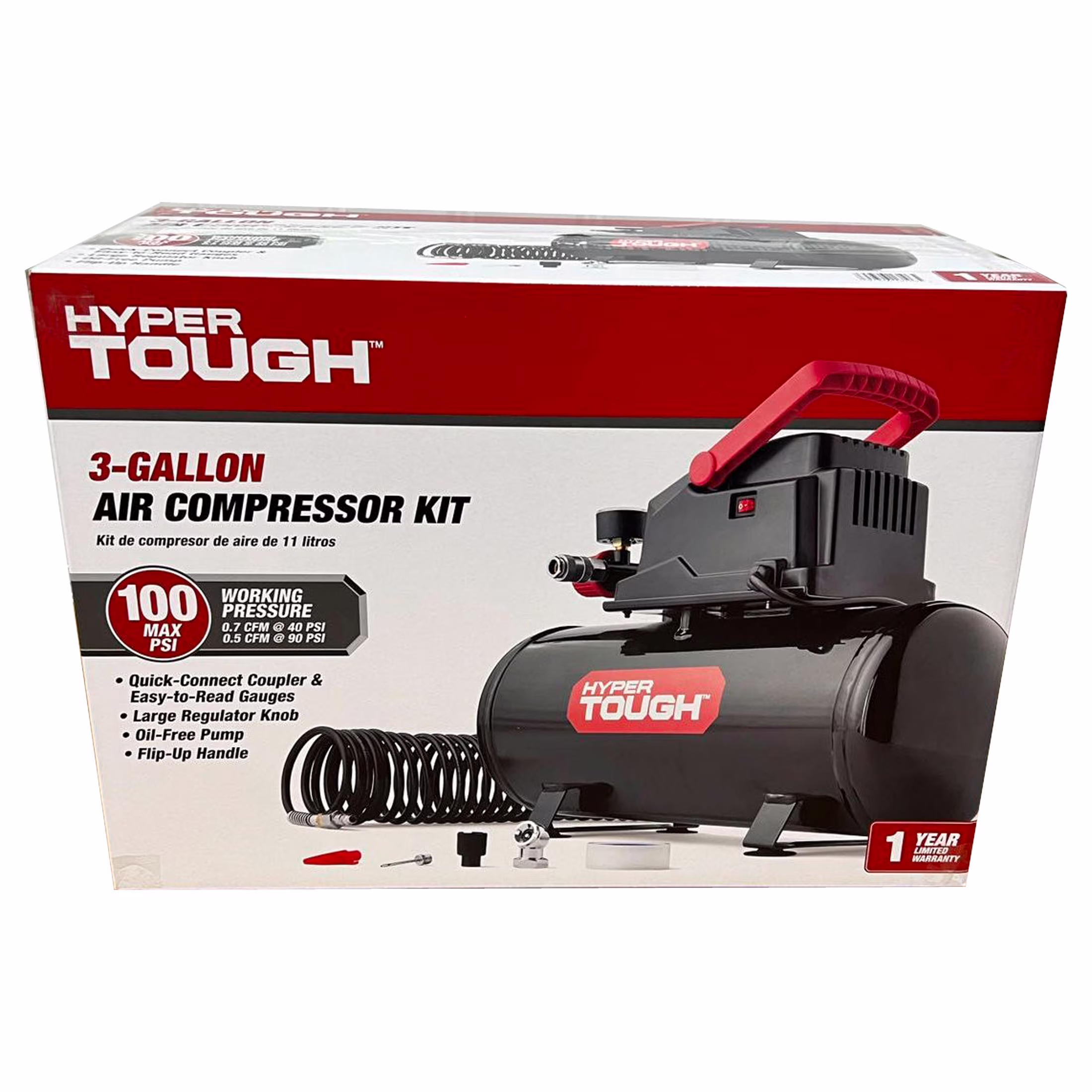 c0e82798c922c3ba3f081306d7ced3650d590366975682564ee401a1b304b4b0 Hyper Tough Black 100 PSI Oil-free Portable Air Compressor 3 gal