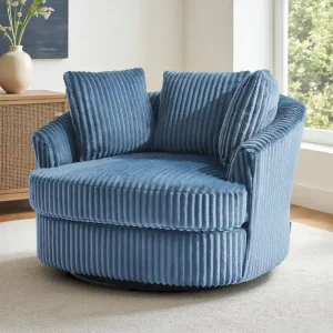 DREAMSIDEA Recessed Arm Slipcovered Swivel Barrel Chair(Blue)