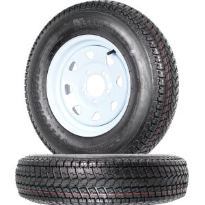 2-Pk Trailer Tires Rims ST175/80D13 175/80 13 B78-13 LRC 5 Lug White Spoke Wheel
