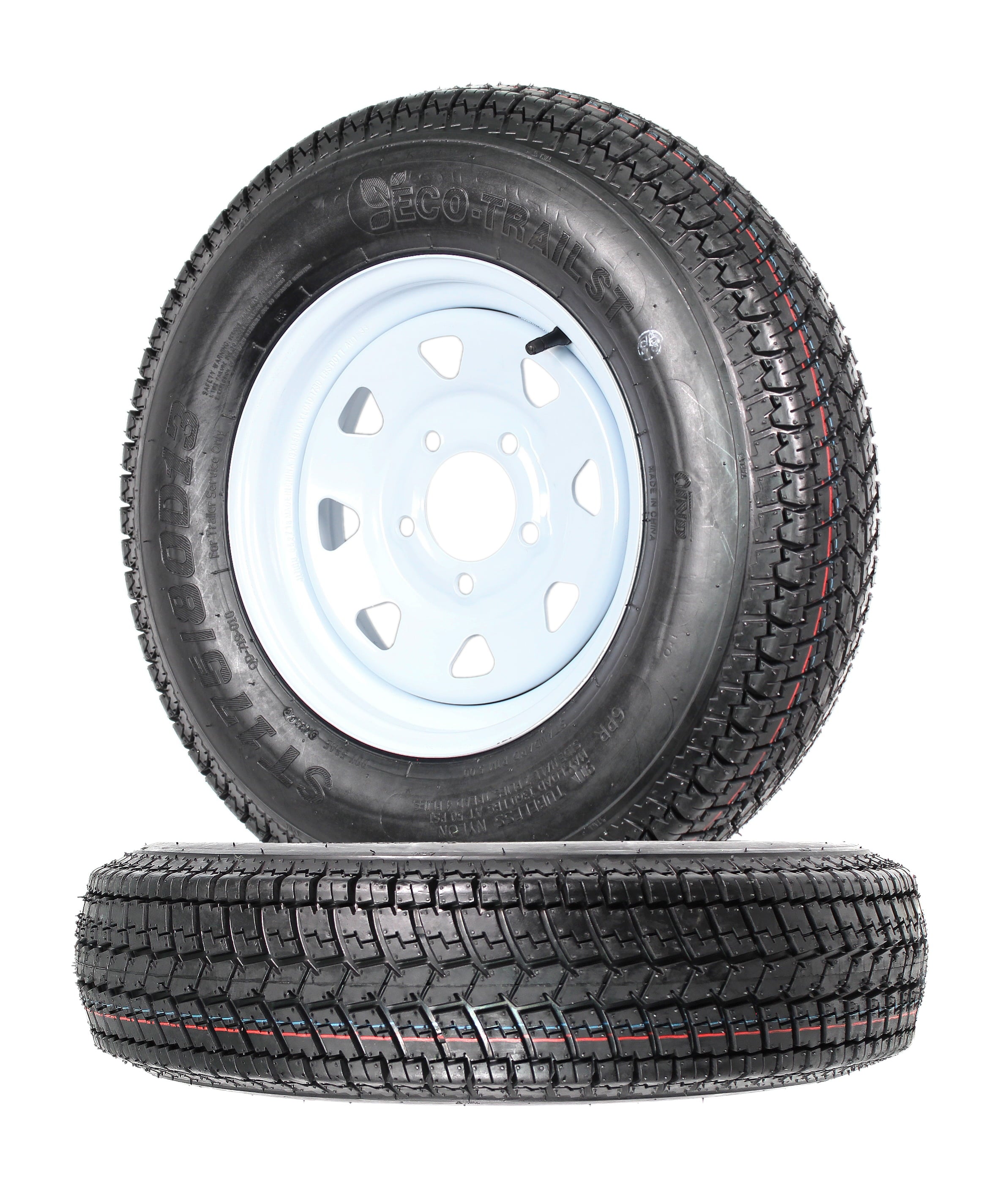 c0ef0ea1ef4f27c07d8205cc61a0dff22d6dc3eae7a045343753dba0edc76f0c 2-Pk Trailer Tires Rims ST175/80D13 175/80 13 B78-13 LRC 5 Lug White Spoke Wheel