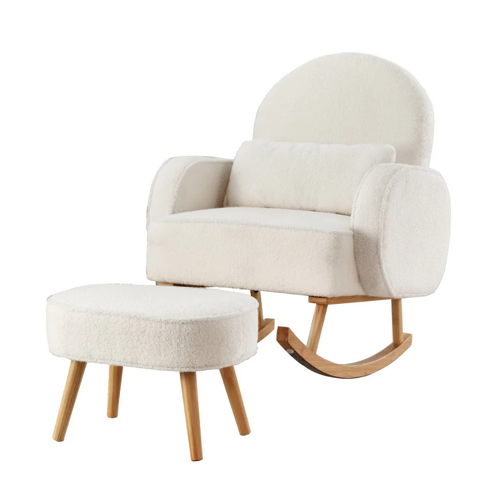 c10595b05b9dc910cbfffa2fefdf44de1fc616e0d3f75f1e8f585256dd31032b Artiss Armchair Rocking Chair Ottoman Lounge Footrest Round Nursing Boucle White