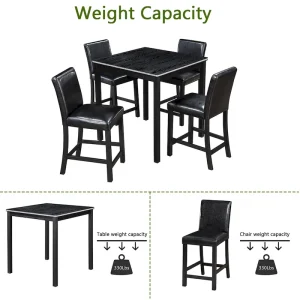 Modern 5-Piece Dining Set with Square Counter Height Table 4 Upholstered Chairs(Black)