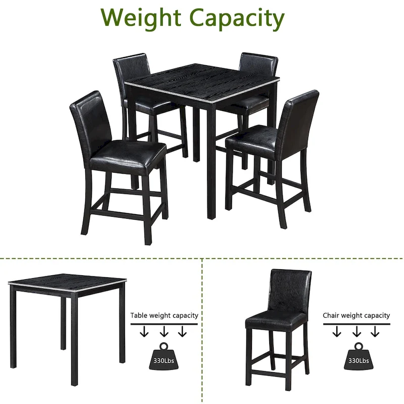 c1ef351b1c77ee176ba96b507cdc8c91bc7f5625f03169f8ee53e0b41963d383 Modern 5-Piece Dining Set with Square Counter Height Table 4 Upholstered Chairs(Black)