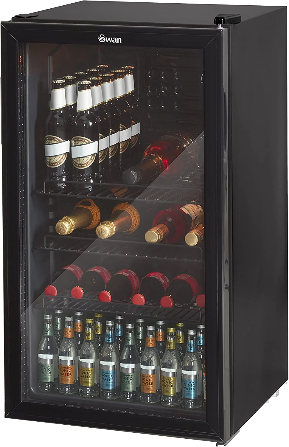 c234034796fb652165b9e8c98bf0972c04c2d9831ab56dc29113d3b24e53b8ba Swan 80L Glass Fronted Under Counter Fridge, Wine Beer and Beverage Cooler