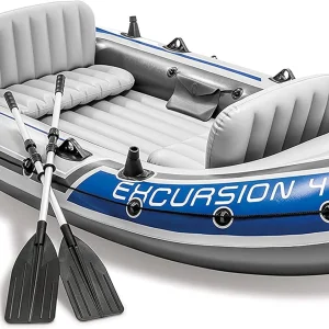INTEX Excursion Inflatable Boat Series: Includes Deluxe 54in Boat Oars and High-Output Pump ?C SuperTough PVC ?C Adjustable Seats with Backrest ?C Fishing Rod Holders ?C Welded Oar Locks(4-Person)