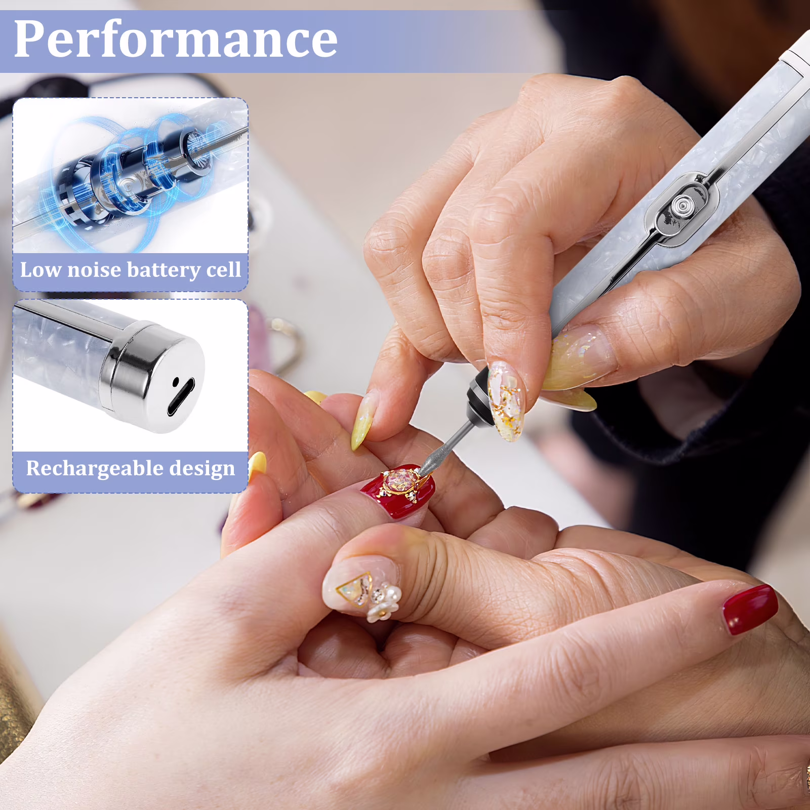 c4df77d8e77b293e943dc2aac1ac6f5d0e09097669b70c153f0a128dd8d09f00 FYJUCPA Aluminium Alloy Electric Nail File Kit for Thick Toe Nails Rechargeable 4 Gears Electric Nail Drill Machine Low Noise Electric Nail Grinder for Various Nails and Shapes