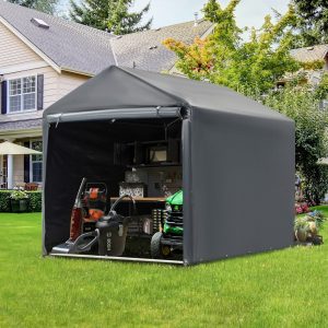 Outdoor Storage Shed and Carport Canopy: Portable Shelter for Bikes, Motorcycles, and Garden Storage(5' x 7.2'/Dark Grey)