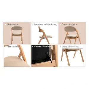 Wooden Stackable Dining Folding Chairs with Padded Seats(Set of 4)(Khaki)