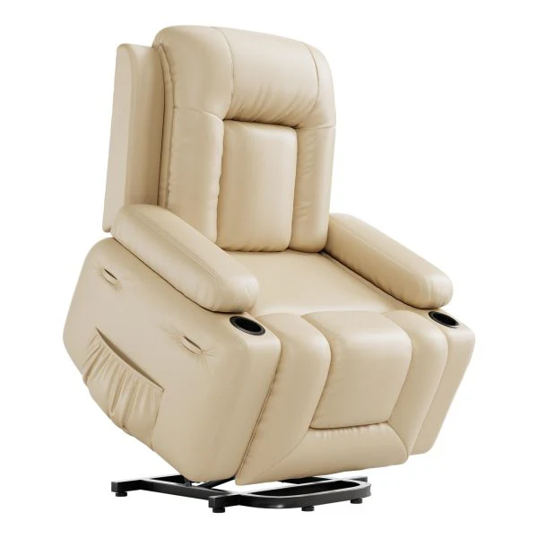 c69681bd5a4ba4b83ad4f659949237f5c1e7dc1ff361099f26ef10af77a32258 PU Leather Power Lift Recliner Chair With Massage and Heat, Adjustable Furniture for Back, Legs w/ 3 Positions, Usb Port, Side Pocket (Beige, 27 Seat Width+Cup Holders)(Beige/27)