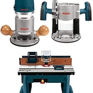 BOSCH 1617EVSPK Wood 12 Amp Router Tool Combo Kit - 2.25 Horsepower Plunge Router  Fixed Base with a Variable Speed(w/ Benchtop Router Table)