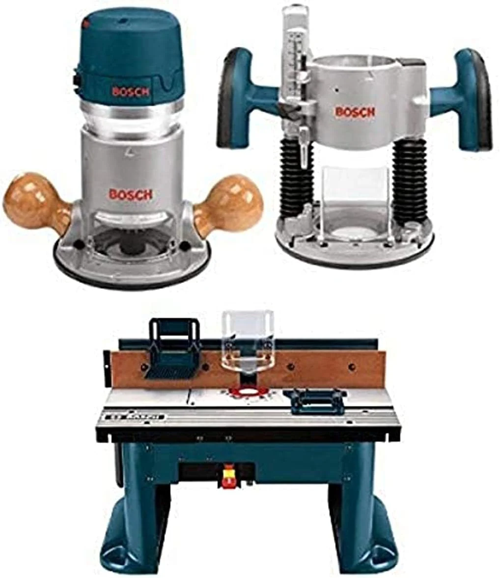 c6ae0e3522b62c7d8aea22c2dbd9b6fe8179bd6728bd117650ad570836f1cb91 BOSCH 1617EVSPK Wood 12 Amp Router Tool Combo Kit - 2.25 Horsepower Plunge Router Fixed Base with a Variable Speed(w/ Benchtop Router Table)
