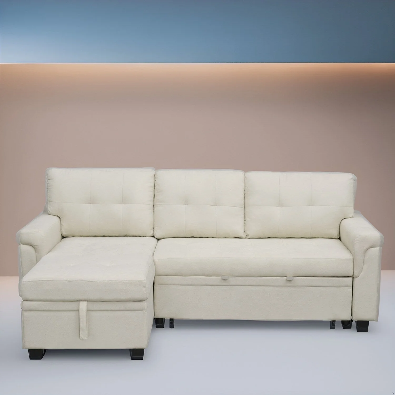 c6d0c41ffbbc28e2dd66e5ac3527ccf93b8b48c512e5271c6f6b472348e6be3c Reversible Sectional Sofa with Pull-Out Sleeper Bed, Hidden Storage Chaise, Durable Legs,(Black,Air Leather)