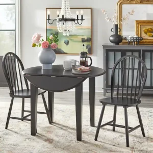 Simple Living Rollo Solid Wood 3-piece Drop-Leaf Dining Set(Black)