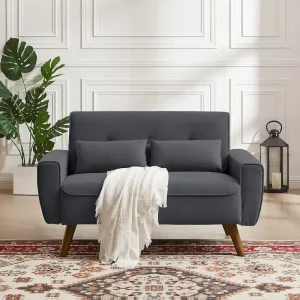 48.82 Small Tufted Loveseat Sofa with 2 Pillows and Tapered Wood Legs(Dark Grey)