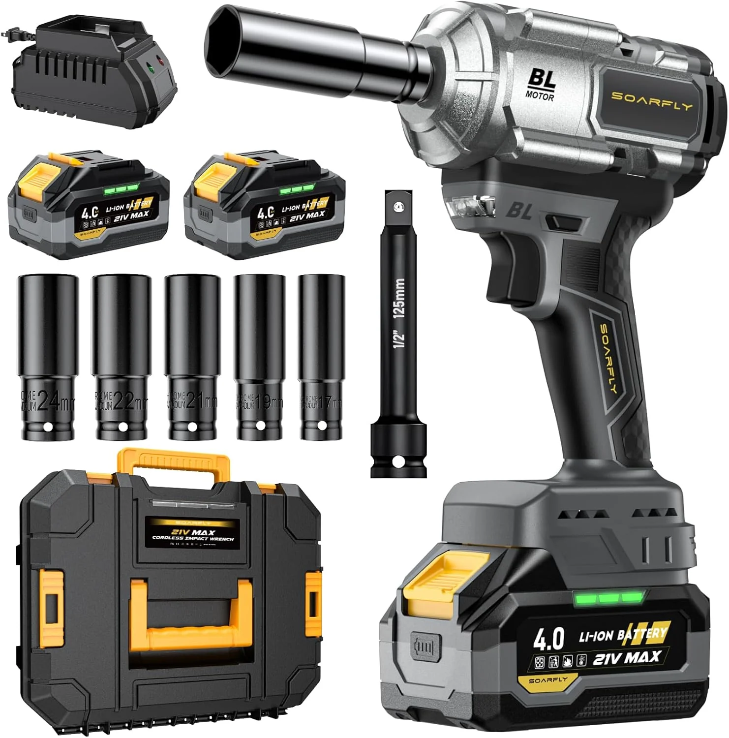 c7917cc75f721955b01657d7a73d05acf5a7c2d85b12372971a15c69c9b8cb02 Cordless Impact Wrench, 1200Nm(900ft-lbs) High Torque 1/2'' Impact Wrench, 21V Brushless Electric Impact Gun with 2Pcs 4.0Ah Batteries, 1 Hour Fast Charger, 5 Sockets, Power Impact Driver for Car Home