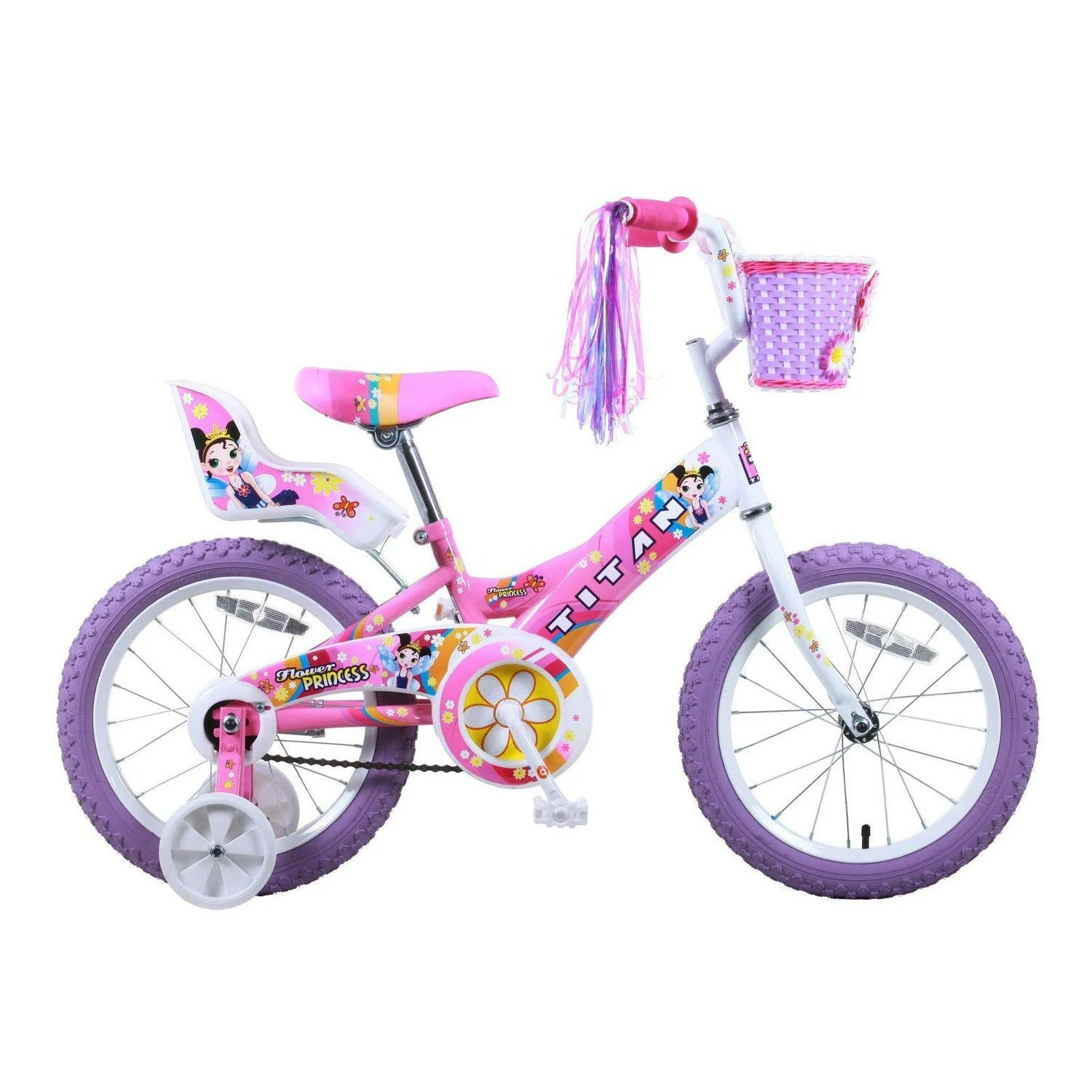 c86a286fdbc1eb31404382ccb70ece07711379ff337ebcb5022658cae0cca44f Titan 16 In. Flower Princess Girls BMX Bike