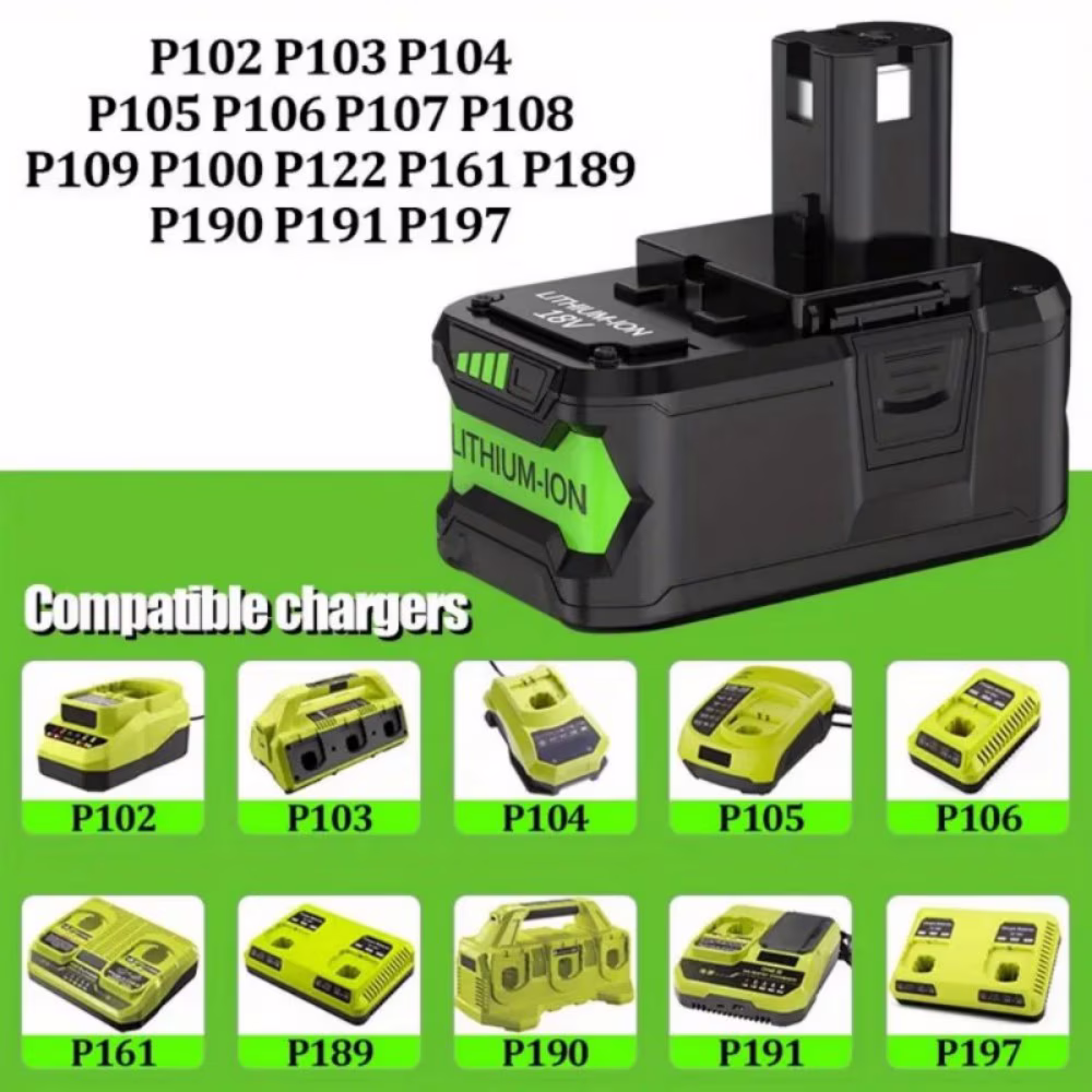 c8a1b069dc8eb1575cf3199e26834aa308fc8362de344790f3166576efc0b9df 2Pack 8.0Ah 18 Volt Replacement for Ryobi 18V Battery ONE Plus Li-ion P108 P102 P103 P104 P105 P107 P109 P122 PBP005 PBP004 PBP003 PBP002 RB18L50 BPL1820 Cordless Power Tools with LED Indicator