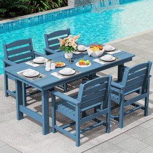 SERWALL Outdoor HDPE Dining Table Set 7 Piece Outdoor Dining Table Sets(6-Piece (1 Table + 1 Bench + 4 Chairs)/Coffee)