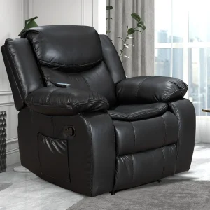 Wide Seat Durable Leather Massage and Heat Recliner(Black+Massage and Heat Recliner)