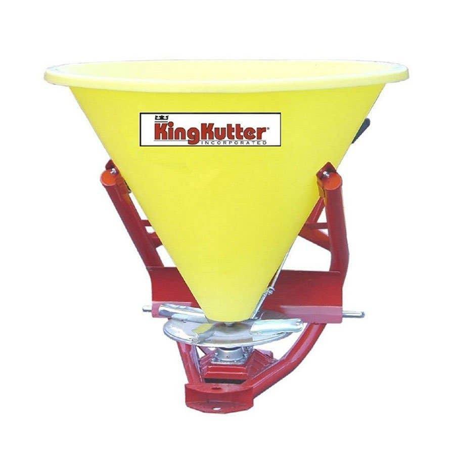 c92ba1be2776d58f43880ed55c38f133fd3308ee615c56839ff9db4a00664f5b King Kutter Poly Fertilizer Broadcaster with Agitator Seamless Hopper, Cat. 1 3-Point Hitch