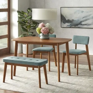 Simple Living 4-Piece Nettie Solid Wood Dining Set(Walnut/teal)