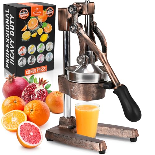 ca2a2cc2cd974fd38f15e7993f914b4806e43c5cb94e351ba484b5077734284c Zulay Kitchen Cast Iron Orange Juice Squeezer Heavy Duty, Easy to Clean, Professional Citrus Juicer Durable Stainless Steel Lemon Squeezer Sturdy Manual Citrus Press Orange Squeezer (Copper): Home Kitchen(Black)