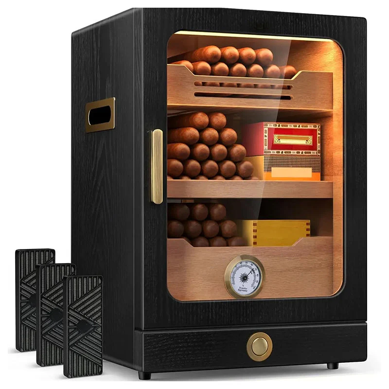 ca70821523c32c668d5044c1a2fd53d2b90d4f9cfc46237e0c30f468236a1aa1 Cigar Humidor with Spanish Cedar Wood Shelves Hygrometer 3 Humidifiers and Cigar Accessories Drawer