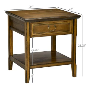 Side Table With Storage, Vintage End Table With Drawer And Open Shelf(Dark Coffee)