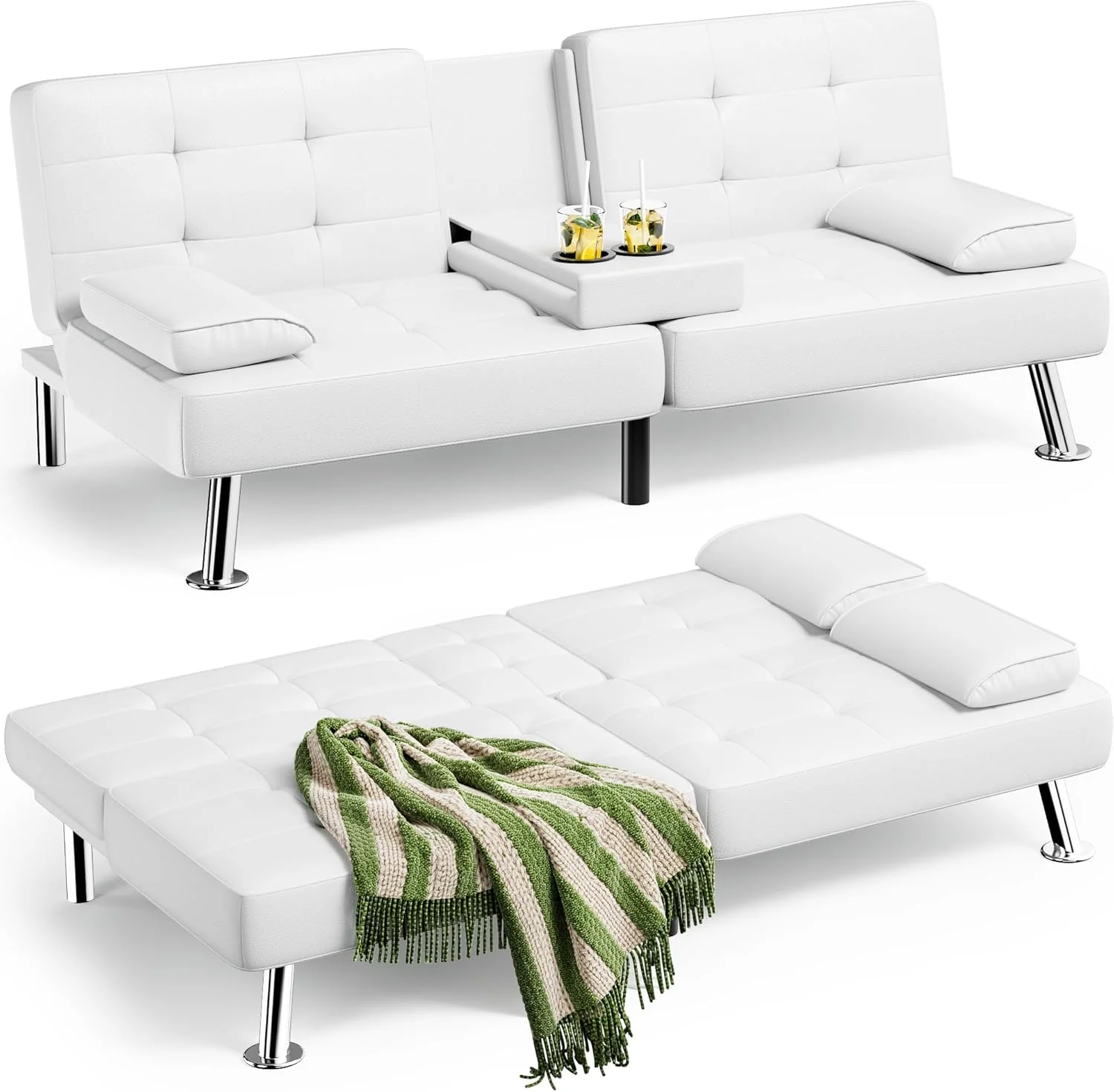 caefe52a79878cc3811608b757d2af76f7d8fe2894c0fe72561695edff6cefad Homall Futon Sofa Bed Leather Futon Couch Removable Armrests Adjustable Recliner Sofa Bed(White)