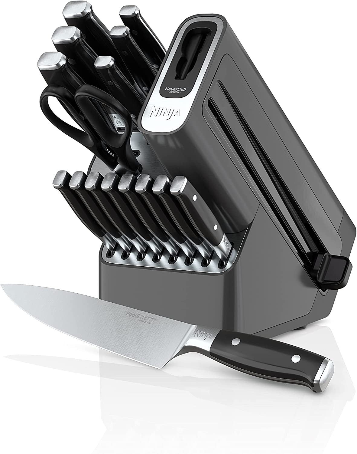 cc984b4da839a51bfd2d1d57e6a8cb485a111efb0fe46653e2087e7589d24c27 Ninja K32017 Foodi NeverDull 17 Piece Premium Knife System Block Set with Built-in Sharpener, Stainless Steel/Black