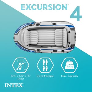 Excursion Inflatable Boat Series: Includes Deluxe 54in Boat Oars and High-Output Pump ¨C SuperTough PVC ¨C Adjustable Seats with Backrest ¨C Fishing Rod Holders ¨C Welded Oar Locks(5-Person)