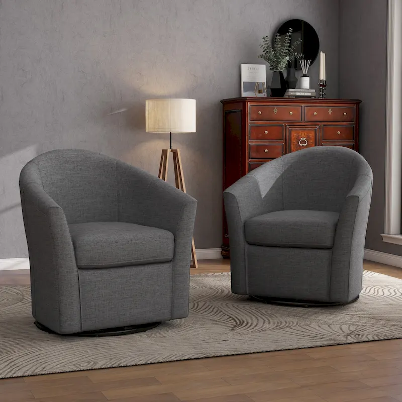 cd0905561b1ee1e33ab6f91ce89471cbd478690a8899e22c9f1f59d2ccc2b4a4 Set of 2 Modern Upholstered Swivel Barrel Chair Living Room Accent Chair(Gray)